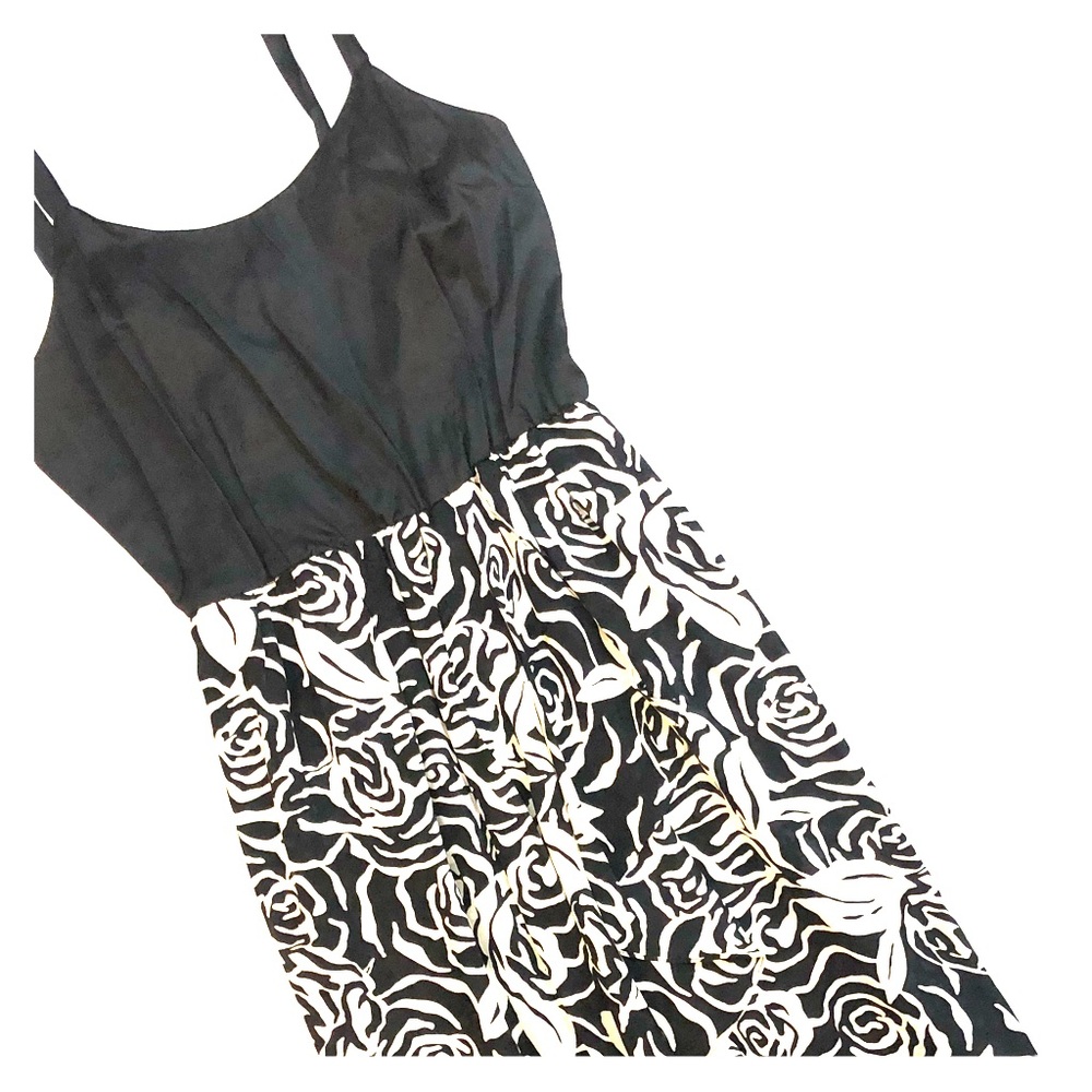 VINTAGE 100% Silk Black Floral Print Dress